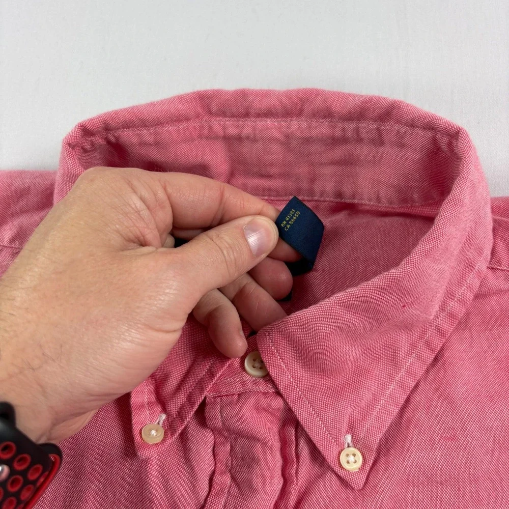 Polo Ralph Lauren Shirt Mens XLT Tall Pink Chambray Oxford Flesh Pony Button Up
